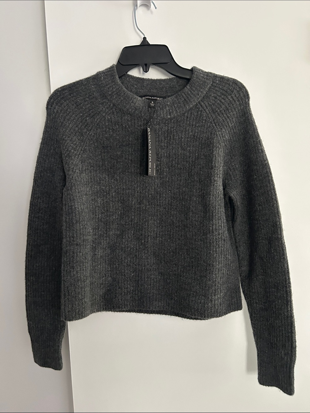 NWT Banana Republic Women's Wool Ribbed Charcoal Crewneck Rib Sweater
